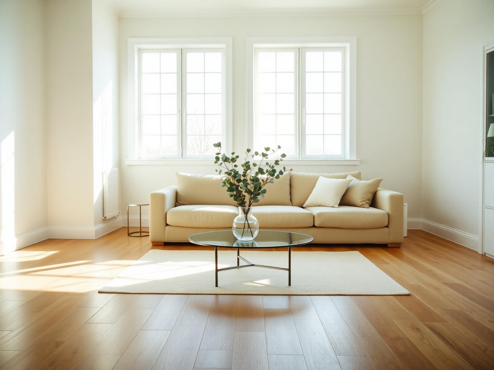 A bright, spotless modern living room ready for guests